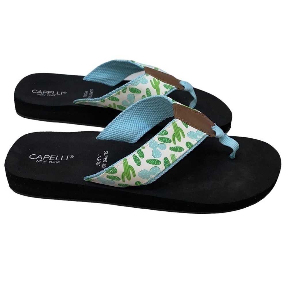 Capelli New York Women’s Blue and Green Cactus Print Flip Flop Sandals Sz 6 - Picture 5 of 10